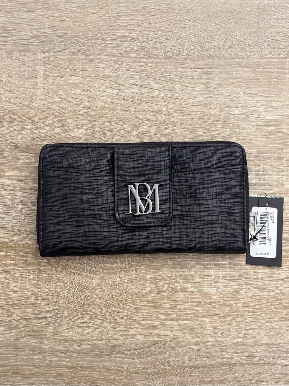 Badgley Mischka Black Vegan Leather Zip Around Wallet MSRP $59.99 NWT